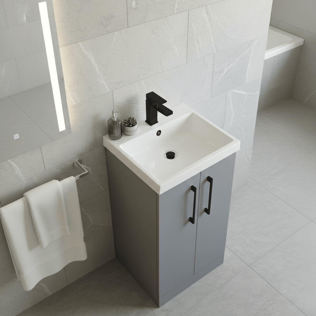 [BALARN2201AH018] Bramshall Floor Standing 2 Door Vanity Basin Unit with Mid-Edge Basin, 500mm, Choice of Colour and Handle Finish - Lifestyle 3