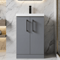 [BALARN2201AH018] Bramshall Floor Standing 2 Door Vanity Basin Unit with Mid-Edge Basin, 500mm, Choice of Colour and Handle Finish - Silo