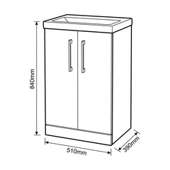 [BALARN2201AH019] Bramshall Floor Standing 2-Door Vanity & Mid-Edge Basin – Choice of Colour and Handle Finish - Technical Drawing