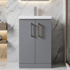[BALARN2201AH019] Bramshall Floor Standing 2 Door Vanity Basin Unit with Mid-Edge Basin, 500mm, Choice of Colour and Handle Finish - Silo