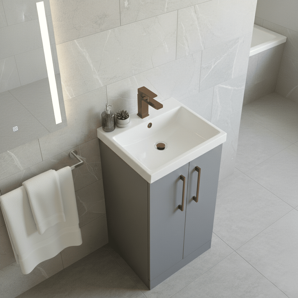 [BALARN2201AH1516] Bramshall Floor Standing 2 Door Vanity Basin Unit with Mid-Edge Basin, 500mm, Choice of Colour and Handle Finish - Lifestyle 3