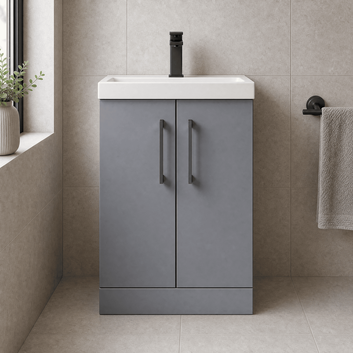 [BALARN2201AH716] Bramshall Floor Standing 2 Door Vanity Basin Unit with Mid-Edge Basin, 500mm, Choice of Colour and Handle Finish - Lifestyle 1