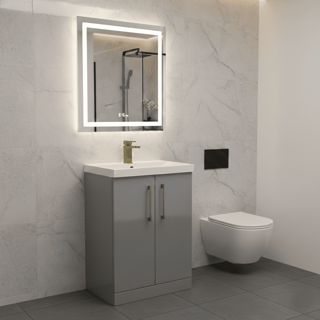 [BALARN2203AH017] Bramshall Floor Standing 2 Door Vanity Basin Unit with Mid-Edge Basin, 600mm, Choice of Colour and Handle Finish - Lifestyle 2