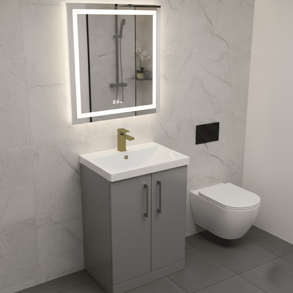[BALARN2203AH017] Bramshall Floor Standing 2 Door Vanity Basin Unit with Mid-Edge Basin, 600mm, Choice of Colour and Handle Finish - Lifestyle 3