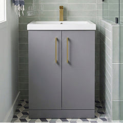 [BALARN2203AH017] Bramshall Floor Standing 2 Door Vanity Basin Unit with Mid-Edge Basin, 600mm, Choice of Colour and Handle Finish - Silo