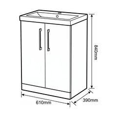 [BALARN2203AH018] Bramshall Floor Standing 2-Door Vanity & Mid-Edge Basin – Choice of Colour and Handle Finish - Technical Drawing