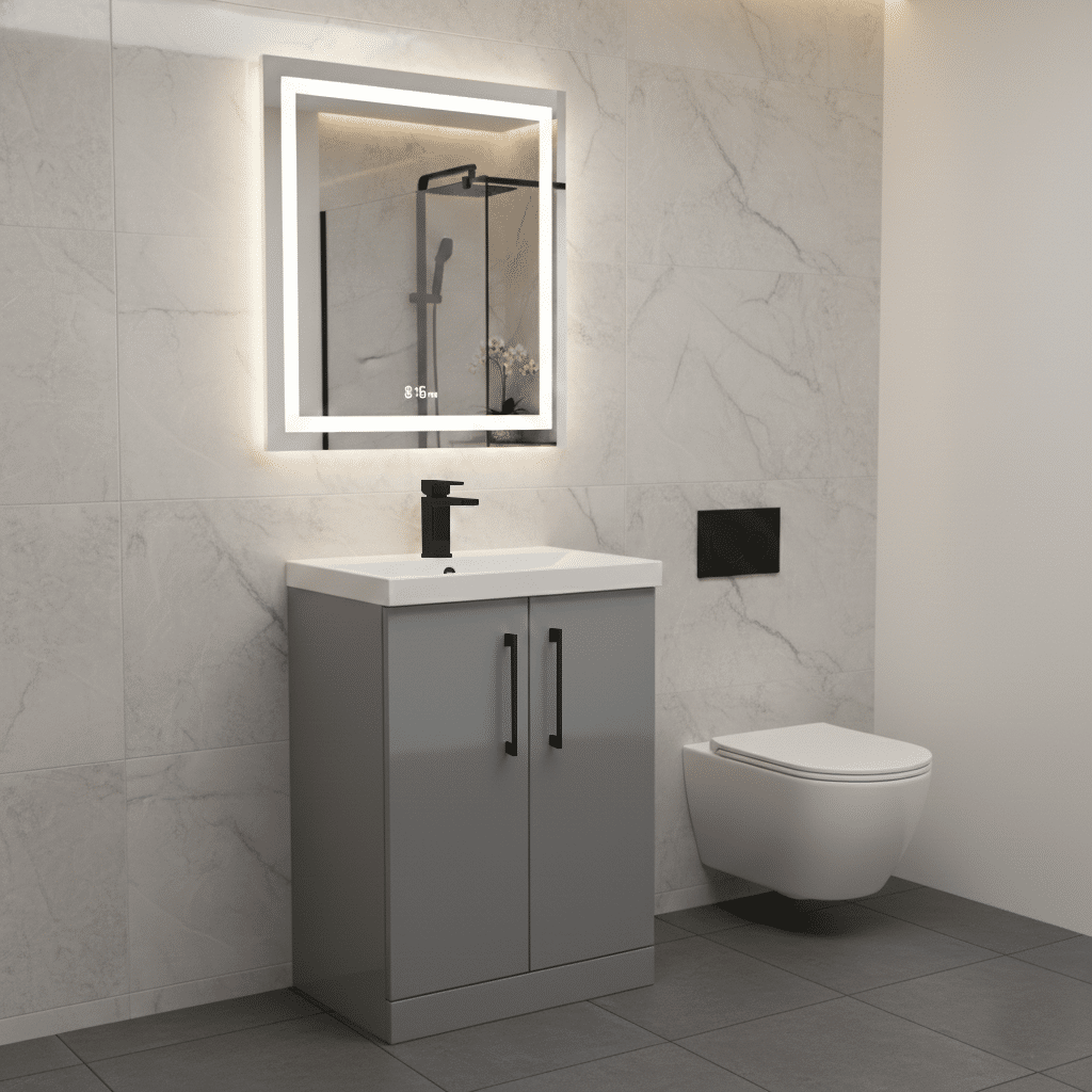[BALARN2203AH018] Bramshall Floor Standing 2 Door Vanity Basin Unit with Mid-Edge Basin, 600mm, Choice of Colour and Handle Finish - Lifestyle 2