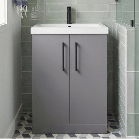 Bramshall Floor Standing 2-Door Vanity & Mid-Edge Basin – Choice of Colour and Handle Finish