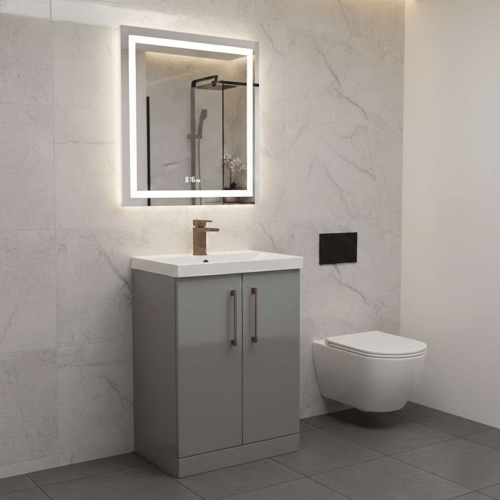 [BALARN2203AH1516] Bramshall Floor Standing 2 Door Vanity Basin Unit with Mid-Edge Basin, 600mm, Choice of Colour and Handle Finish - Lifestyle 2