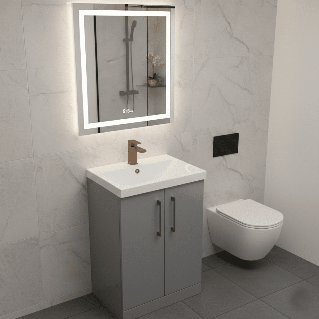[BALARN2203AH1516] Bramshall Floor Standing 2 Door Vanity Basin Unit with Mid-Edge Basin, 600mm, Choice of Colour and Handle Finish - Lifestyle 3