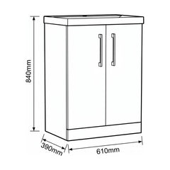 [BALARN2203AH716] Bramshall Floor Standing 2-Door Vanity & Mid-Edge Basin – Choice of Colour and Handle Finish - Technical Drawing