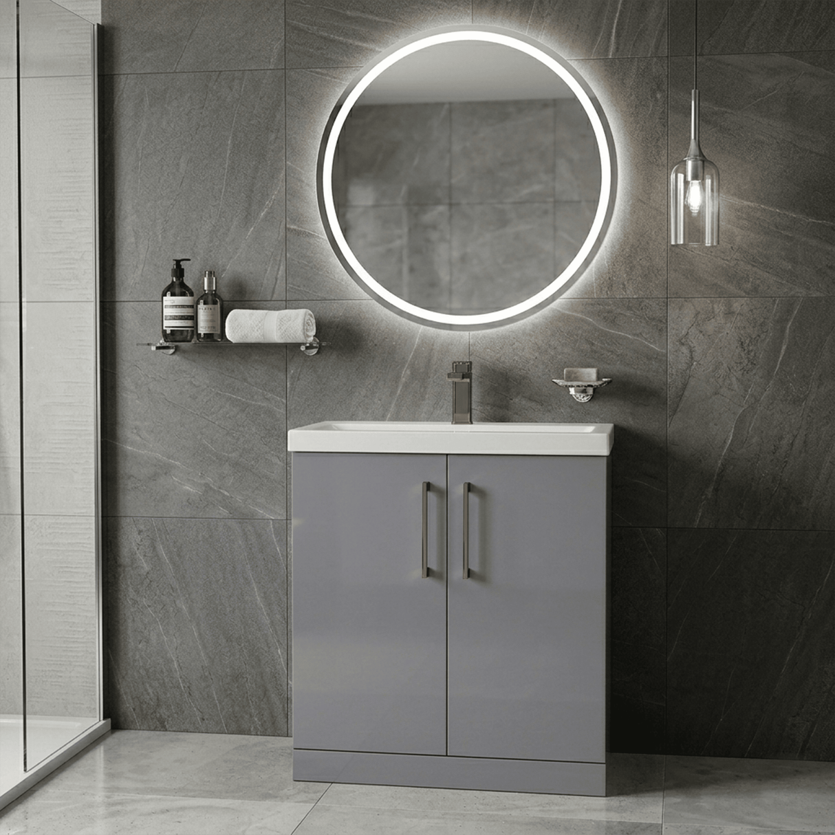 [BALARN2205AH017] Bramshall Floor Standing 2 Door Vanity Basin Unit with Mid-Edge Basin, 800mm, Choice of Colour and Handle Finish - Lifestyle 1