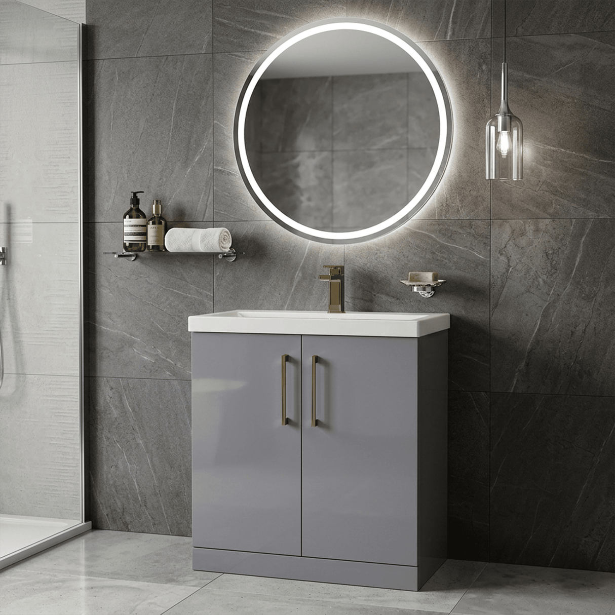 [BALARN2205AH017] Bramshall Floor Standing 2 Door Vanity Basin Unit with Mid-Edge Basin, 800mm, Choice of Colour and Handle Finish - Lifestyle 2