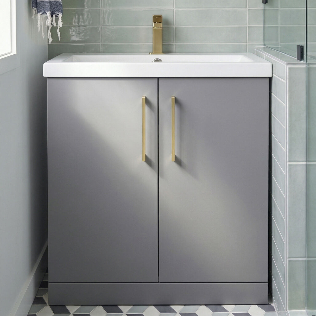 [BALARN2205AH017] Bramshall Floor Standing 2 Door Vanity Basin Unit with Mid-Edge Basin, 800mm, Choice of Colour and Handle Finish - Silo