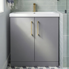 [BALARN2205AH017] Bramshall Floor Standing 2 Door Vanity Basin Unit with Mid-Edge Basin, 800mm, Choice of Colour and Handle Finish - Silo