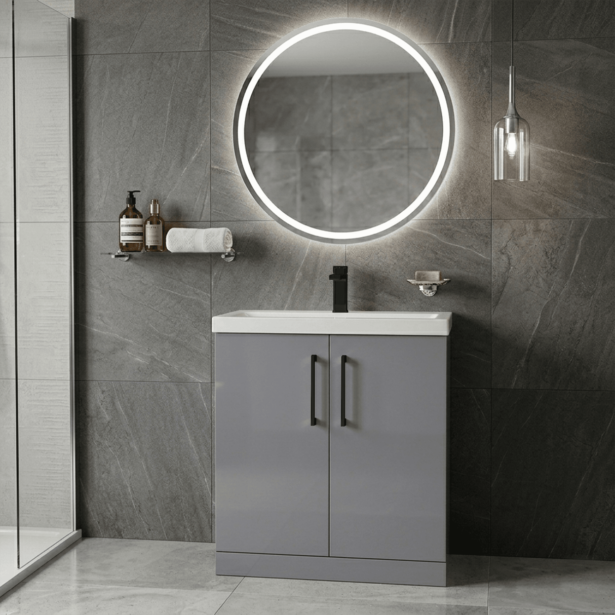 [BALARN2205AH018] Bramshall Floor Standing 2 Door Vanity Basin Unit with Mid-Edge Basin, 800mm, Choice of Colour and Handle Finish - Lifestyle 1