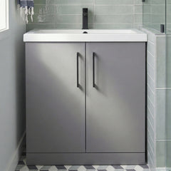 [BALARN2205AH018] Bramshall Floor Standing 2 Door Vanity Basin Unit with Mid-Edge Basin, 800mm, Choice of Colour and Handle Finish - Silo
