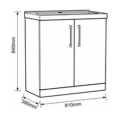 [BALARN2205AH019] Bramshall Floor Standing 2-Door Vanity & Mid-Edge Basin – Choice of Colour and Handle Finish - Technical Drawing