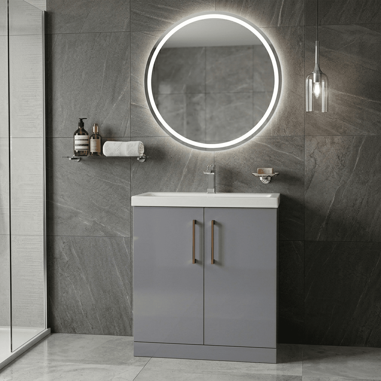 [BALARN2205AH019] Bramshall Floor Standing 2 Door Vanity Basin Unit with Mid-Edge Basin, 800mm, Choice of Colour and Handle Finish - Lifestyle 1