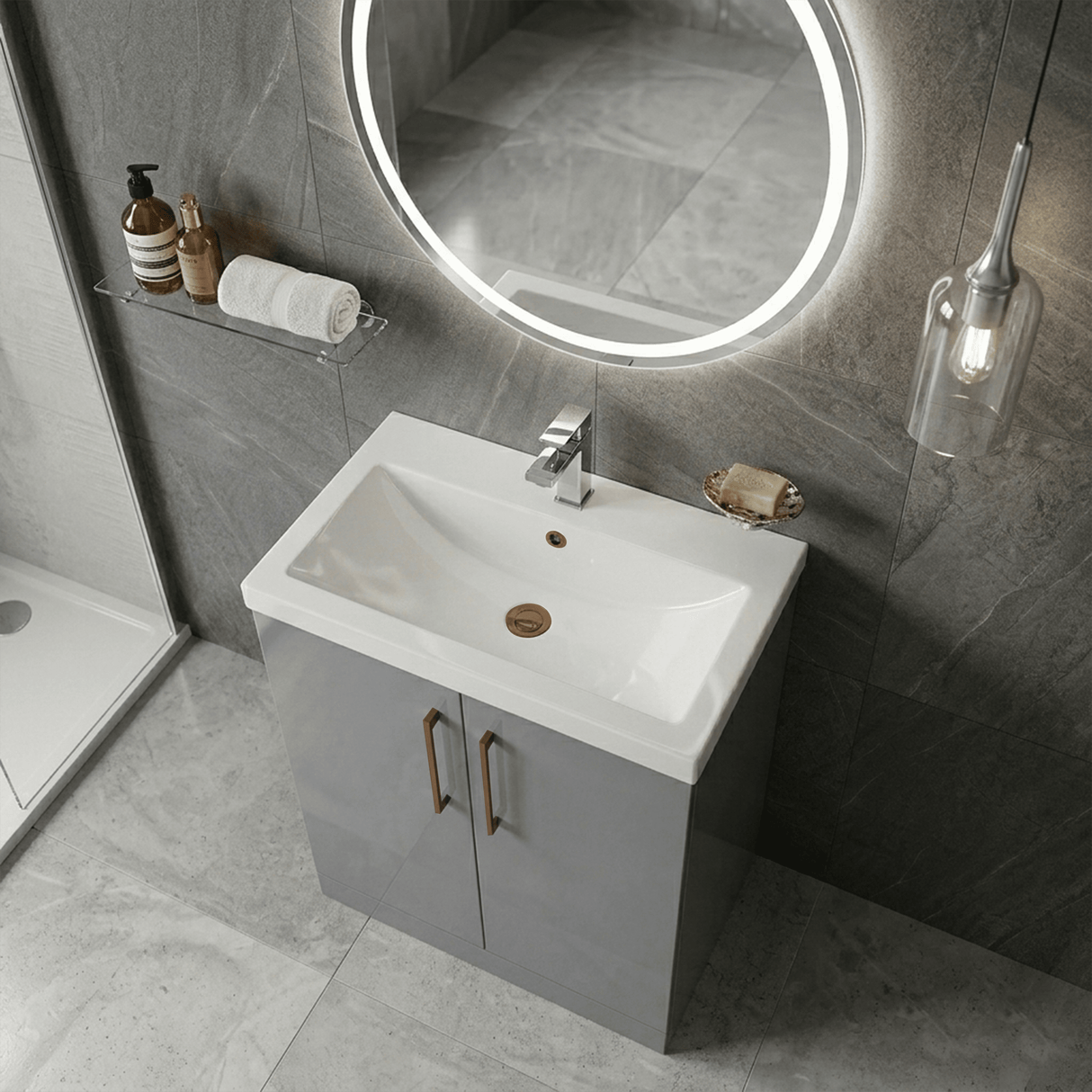 [BALARN2205AH019] Bramshall Floor Standing 2 Door Vanity Basin Unit with Mid-Edge Basin, 800mm, Choice of Colour and Handle Finish - Lifestyle 3
