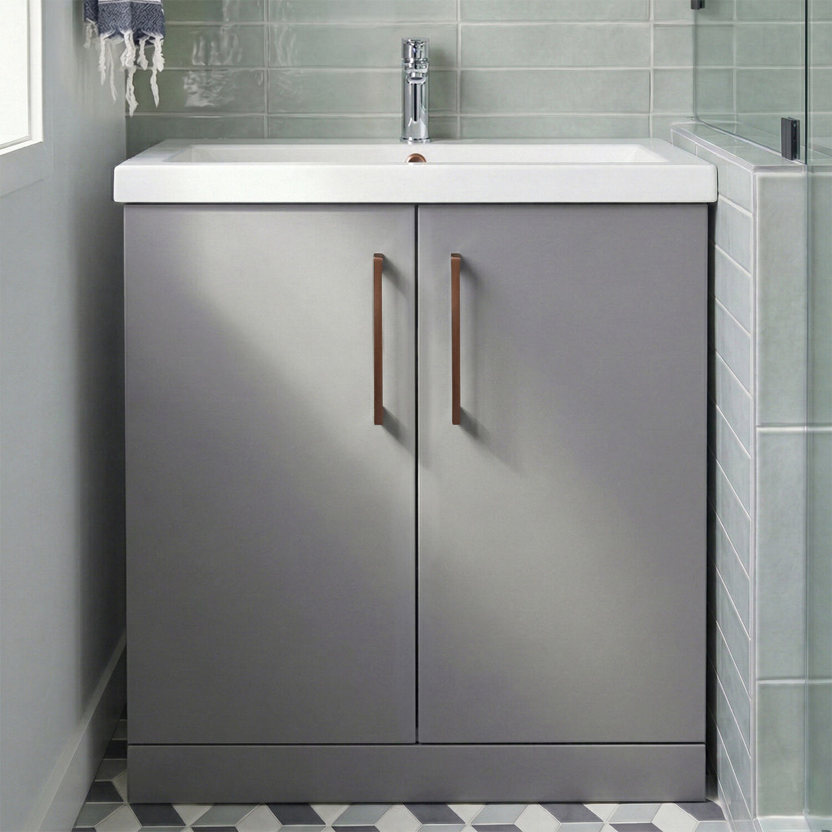 [BALARN2205AH019] Bramshall Floor Standing 2 Door Vanity Basin Unit with Mid-Edge Basin, 800mm, Choice of Colour and Handle Finish - Silo