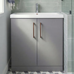 [BALARN2205AH019] Bramshall Floor Standing 2 Door Vanity Basin Unit with Mid-Edge Basin, 800mm, Choice of Colour and Handle Finish - Silo