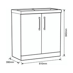 [BALARN2205AH1516] Bramshall Floor Standing 2-Door Vanity & Mid-Edge Basin – Choice of Colour and Handle Finish - Technical Drawing