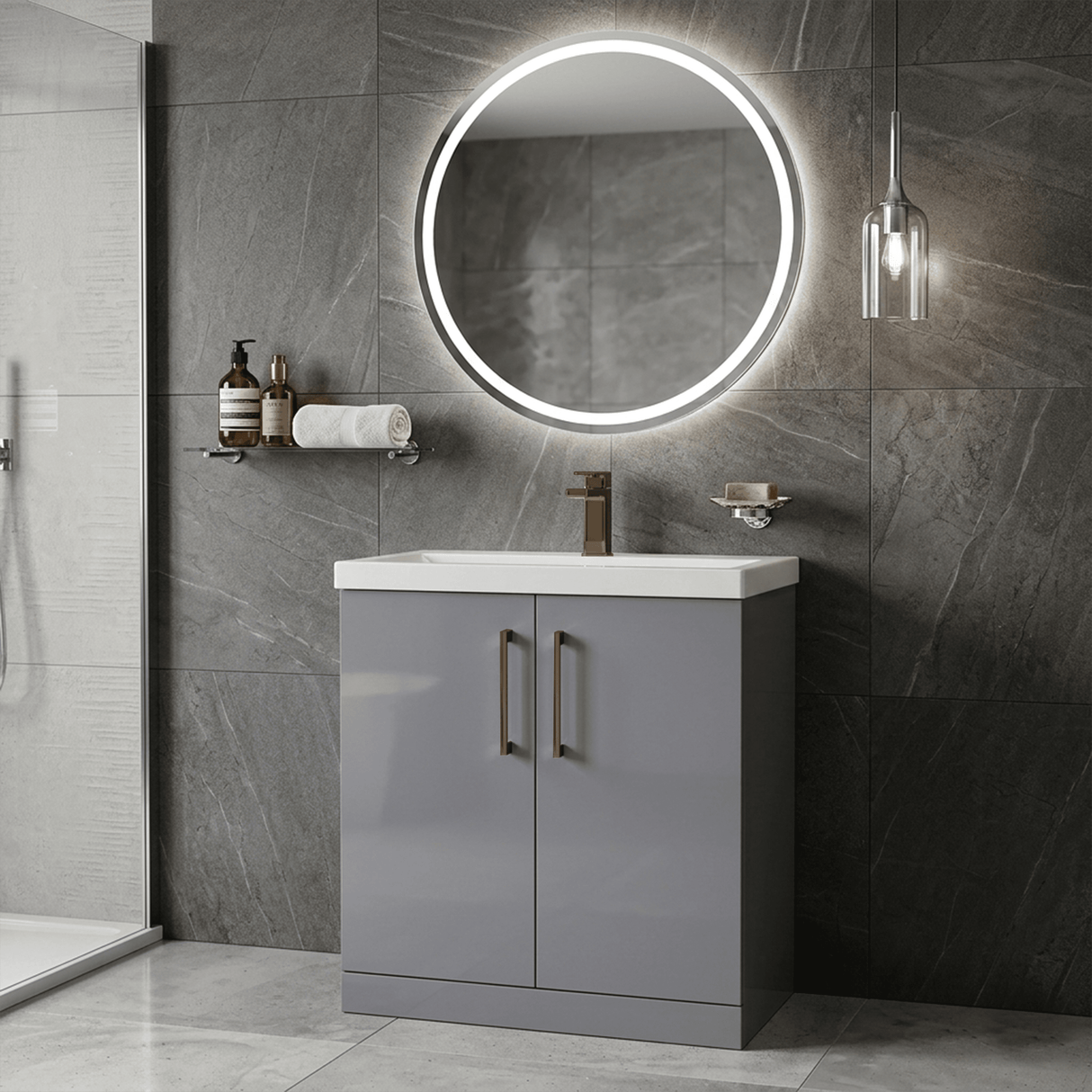 [BALARN2205AH1516] Bramshall Floor Standing 2 Door Vanity Basin Unit with Mid-Edge Basin, 800mm, Choice of Colour and Handle Finish - Lifestyle 2