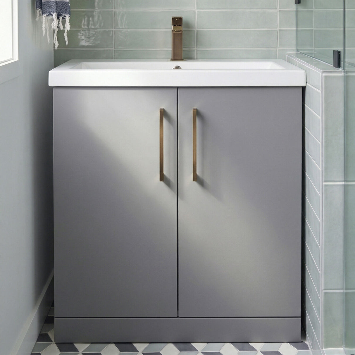 [BALARN2205AH1516] Bramshall Floor Standing 2 Door Vanity Basin Unit with Mid-Edge Basin, 800mm, Choice of Colour and Handle Finish - Silo