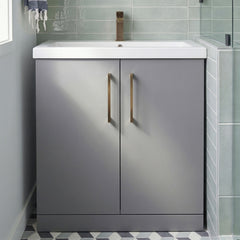 [BALARN2205AH1516] Bramshall Floor Standing 2 Door Vanity Basin Unit with Mid-Edge Basin, 800mm, Choice of Colour and Handle Finish - Silo
