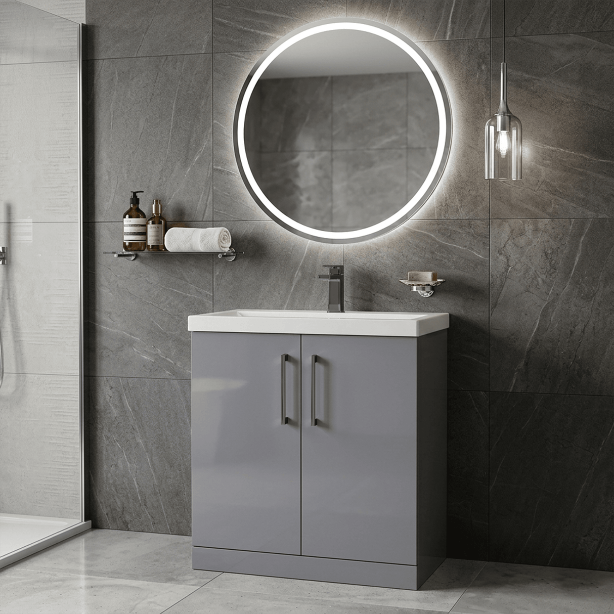 [BALARN2205AH716] Bramshall Floor Standing 2 Door Vanity Basin Unit with Mid-Edge Basin, 800mm, Choice of Colour and Handle Finish - Lifestyle 2
