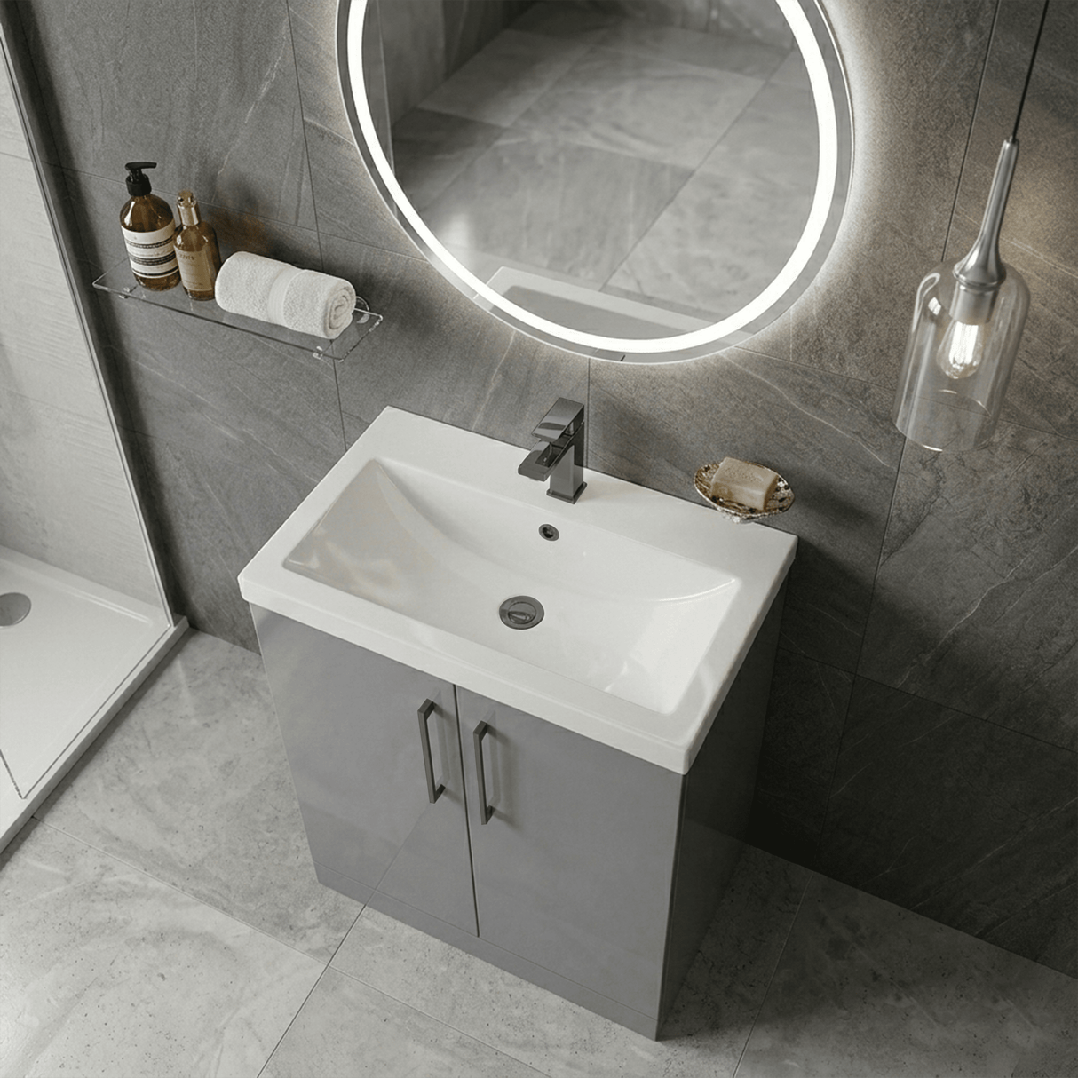 [BALARN2205AH716] Bramshall Floor Standing 2 Door Vanity Basin Unit with Mid-Edge Basin, 800mm, Choice of Colour and Handle Finish - Lifestyle 3