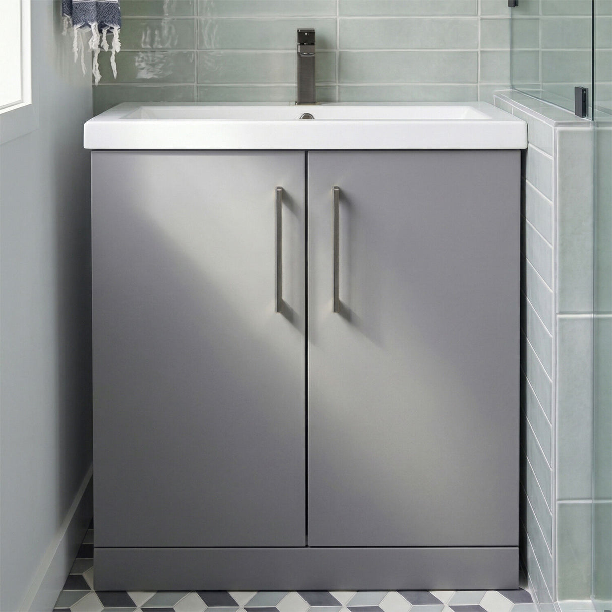 [BALARN2205AH716] Bramshall Floor Standing 2 Door Vanity Basin Unit with Mid-Edge Basin, 800mm, Choice of Colour and Handle Finish - Silo