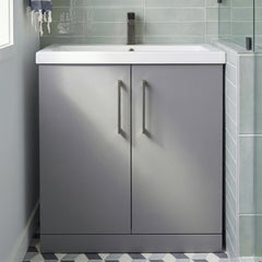 [BALARN2205AH716] Bramshall Floor Standing 2 Door Vanity Basin Unit with Mid-Edge Basin, 800mm, Choice of Colour and Handle Finish - Silo