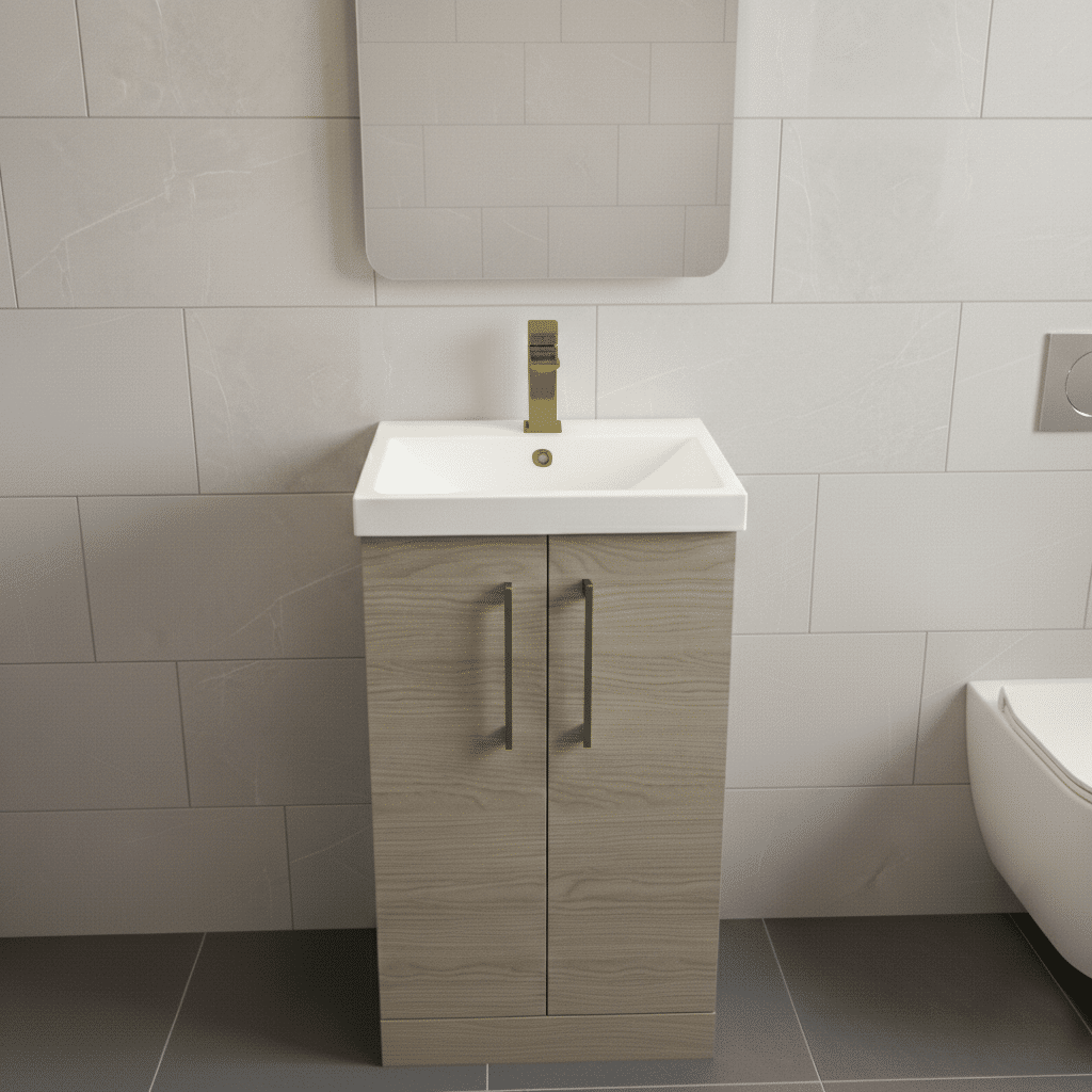 [BALARN2501AH017] Bramshall Floor Standing 2 Door Vanity Basin Unit with Mid-Edge Basin, 500mm, Choice of Colour and Handle Finish - Lifestyle 1