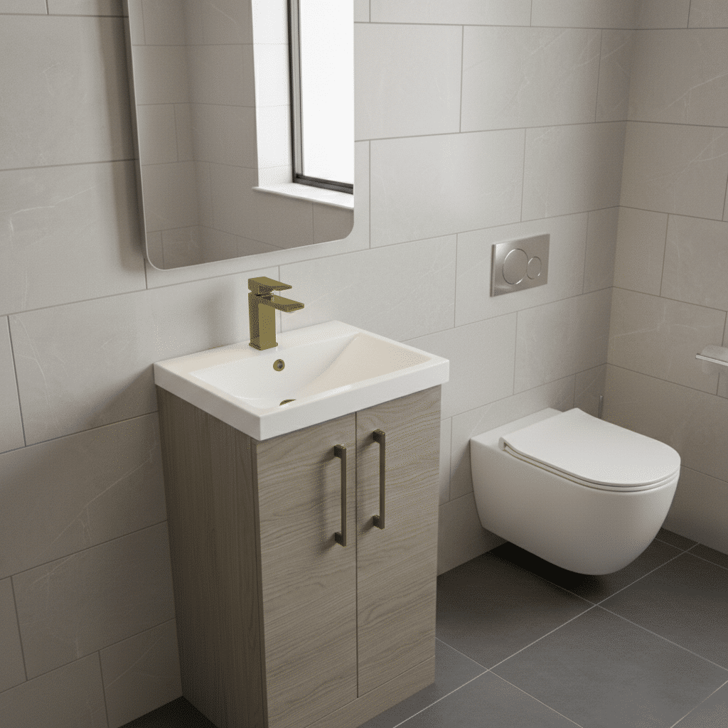 [BALARN2501AH017] Bramshall Floor Standing 2 Door Vanity Basin Unit with Mid-Edge Basin, 500mm, Choice of Colour and Handle Finish - Lifestyle 3