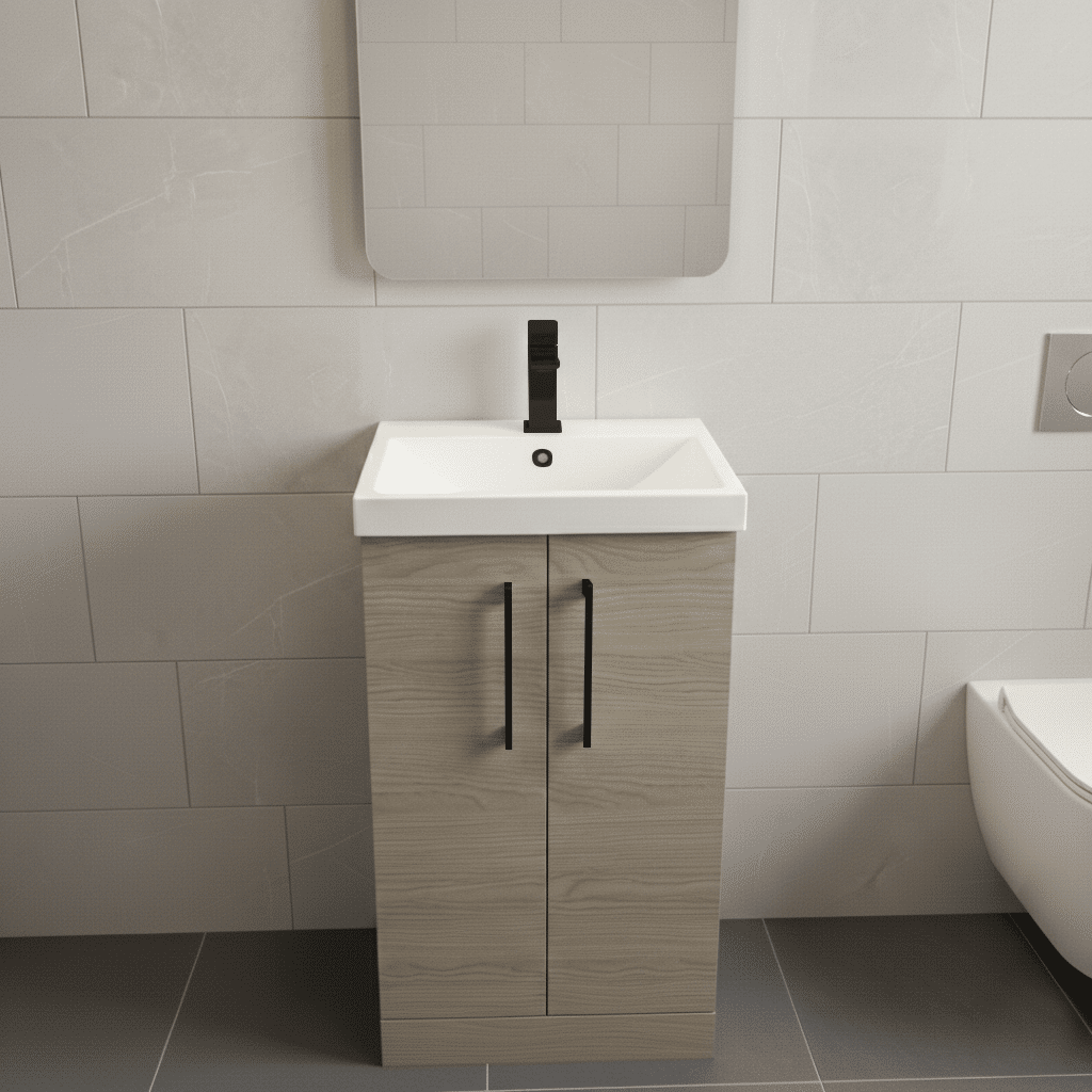 [BALARN2501AH018] Bramshall Floor Standing 2 Door Vanity Basin Unit with Mid-Edge Basin, 500mm, Choice of Colour and Handle Finish - Lifestyle 1