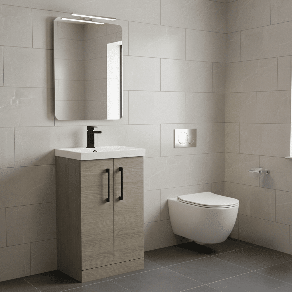 [BALARN2501AH018] Bramshall Floor Standing 2 Door Vanity Basin Unit with Mid-Edge Basin, 500mm, Choice of Colour and Handle Finish - Lifestyle 2