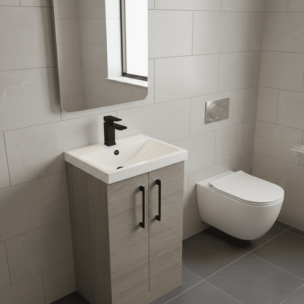 [BALARN2501AH018] Bramshall Floor Standing 2 Door Vanity Basin Unit with Mid-Edge Basin, 500mm, Choice of Colour and Handle Finish - Lifestyle 3