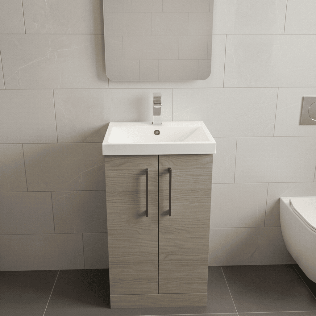 [BALARN2501AH019] Bramshall Floor Standing 2 Door Vanity Basin Unit with Mid-Edge Basin, 500mm, Choice of Colour and Handle Finish - Lifestyle 1