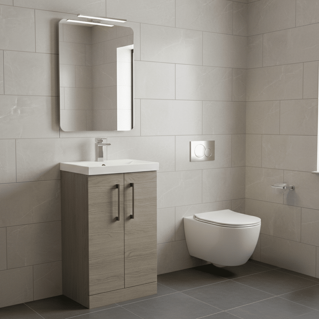 [BALARN2501AH019] Bramshall Floor Standing 2 Door Vanity Basin Unit with Mid-Edge Basin, 500mm, Choice of Colour and Handle Finish - Lifestyle 2