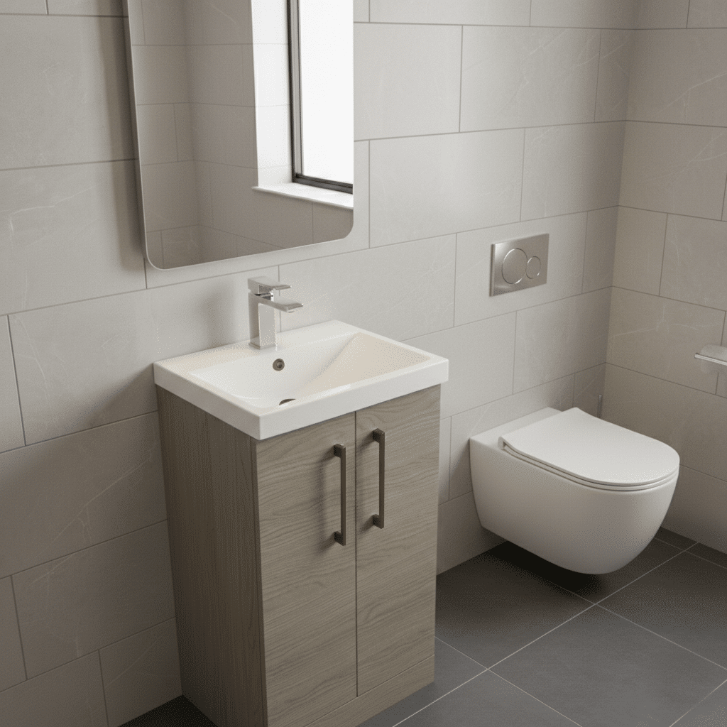 [BALARN2501AH019] Bramshall Floor Standing 2 Door Vanity Basin Unit with Mid-Edge Basin, 500mm, Choice of Colour and Handle Finish - Lifestyle 3