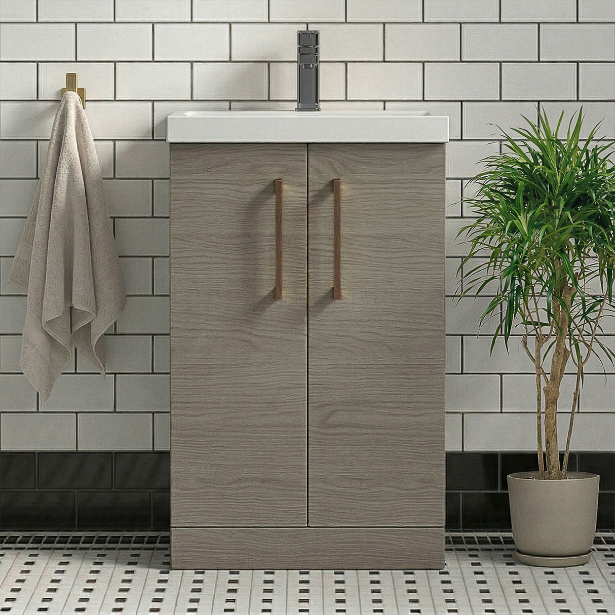 [BALARN2501AH019] Bramshall Floor Standing 2 Door Vanity Basin Unit with Mid-Edge Basin, 500mm, Choice of Colour and Handle Finish - Silo