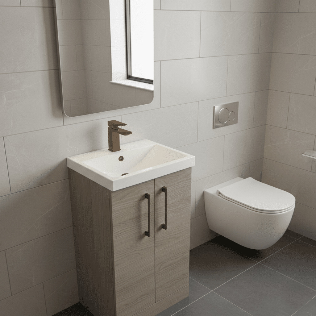 [BALARN2501AH1516] Bramshall Floor Standing 2 Door Vanity Basin Unit with Mid-Edge Basin, 500mm, Choice of Colour and Handle Finish - Lifestyle 3
