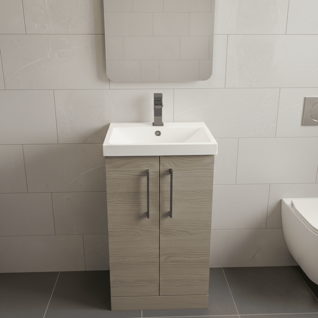 [BALARN2501AH716] Bramshall Floor Standing 2 Door Vanity Basin Unit with Mid-Edge Basin, 500mm, Choice of Colour and Handle Finish - Lifestyle 1