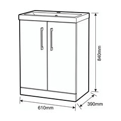 [BALARN2503AH017] Bramshall Floor Standing 2-Door Vanity & Mid-Edge Basin – Choice of Colour and Handle Finish - Technical Drawing