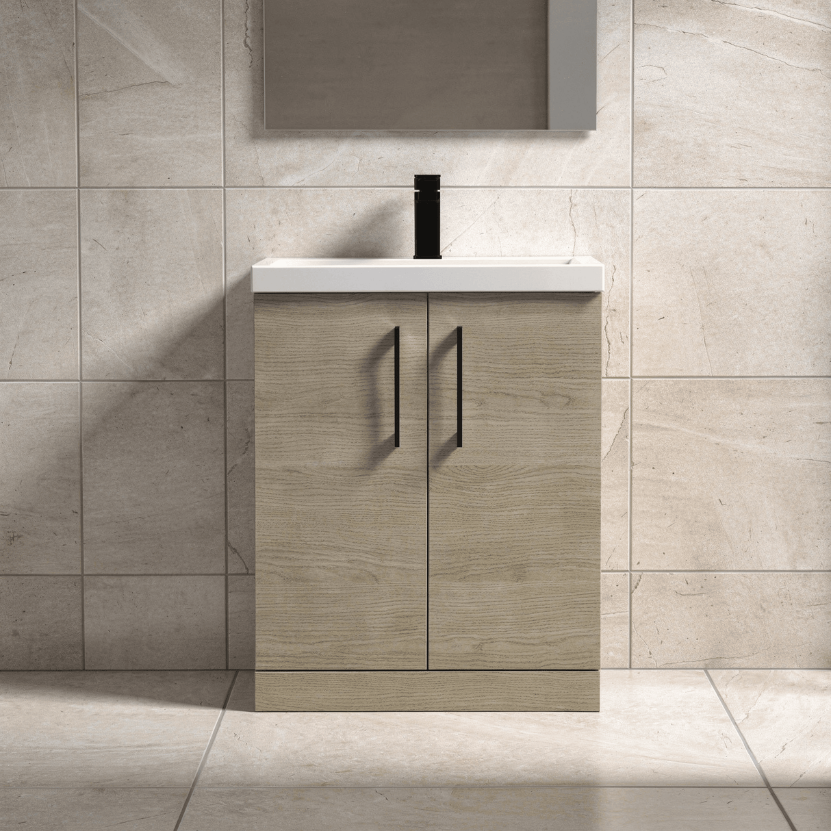 [BALARN2503AH018] Bramshall Floor Standing 2 Door Vanity Basin Unit with Mid-Edge Basin, 600mm, Choice of Colour and Handle Finish - Lifestyle 1