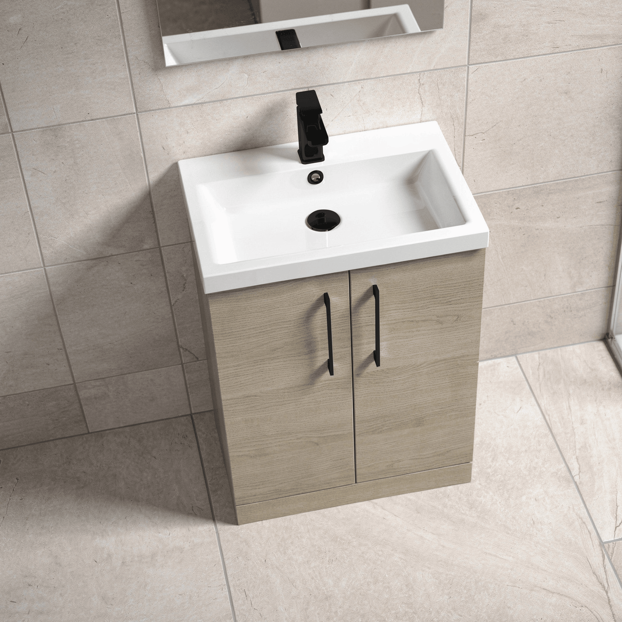 [BALARN2503AH018] Bramshall Floor Standing 2 Door Vanity Basin Unit with Mid-Edge Basin, 600mm, Choice of Colour and Handle Finish - Lifestyle 3