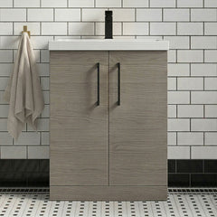 [BALARN2503AH018] Bramshall Floor Standing 2 Door Vanity Basin Unit with Mid-Edge Basin, 600mm, Choice of Colour and Handle Finish - Silo
