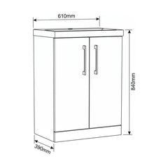 [BALARN2503AH019] Bramshall Floor Standing 2-Door Vanity & Mid-Edge Basin – Choice of Colour and Handle Finish - Technical Drawing